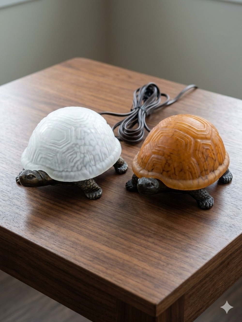 Vintage Tortoise Table Lamps Set (2) Antique Style Turtle Nightlights